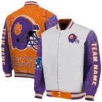 customized clemson tigers speckled arms orange gray varsity jacket best selling.webp
