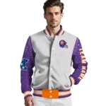 customized clemson tigers speckled arms orange gray varsity jacket best selling.webp