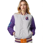 customized clemson tigers speckled arms orange gray varsity jacket best selling.webp