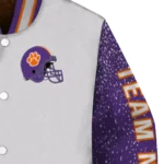 customized clemson tigers speckled arms orange gray varsity jacket best selling.webp