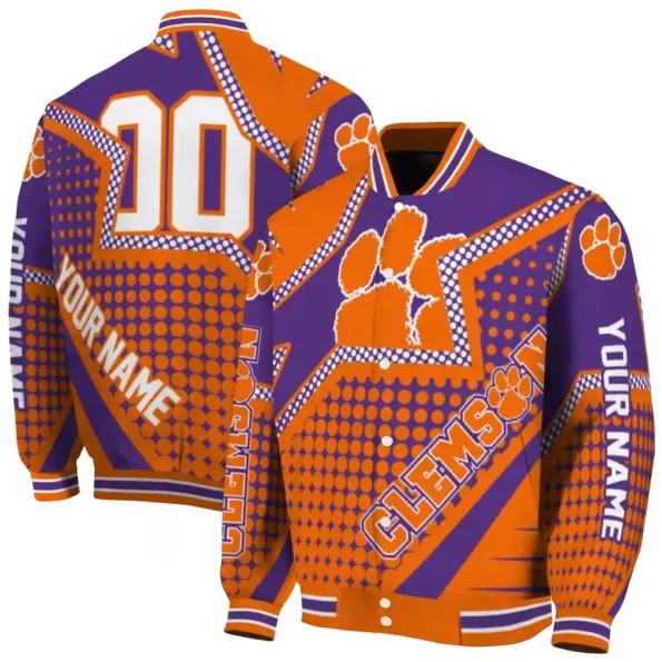 customized clemson tigers star burst orange varsity jacket fashion forward.webp