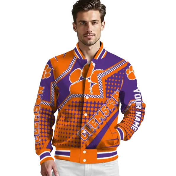 customized clemson tigers star burst orange varsity jacket high quality.webp