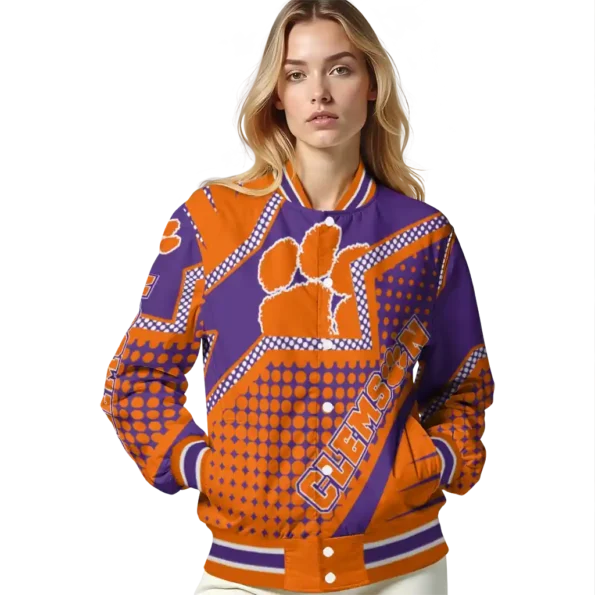 customized clemson tigers star burst orange varsity jacket latest model.webp