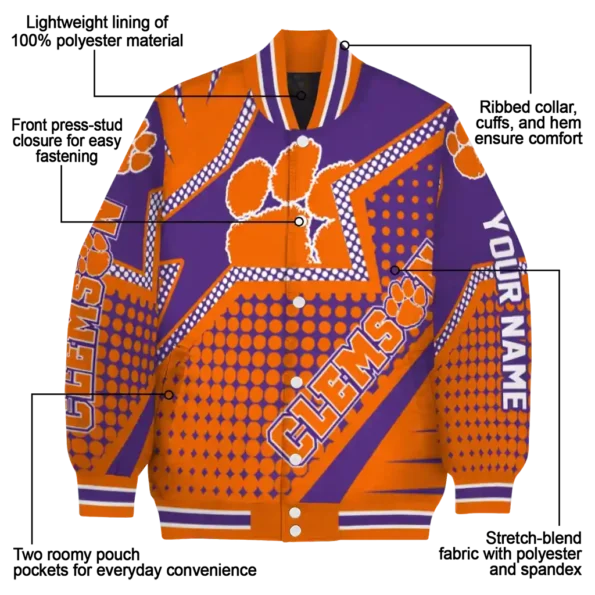 customized clemson tigers star burst orange varsity jacket new arrival.webp