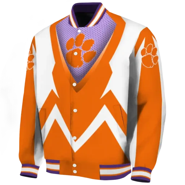 customized clemson tigers v stripes orange white varsity jacket best selling.webp