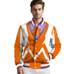 customized clemson tigers v stripes orange white varsity jacket best selling.webp