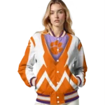 customized clemson tigers v stripes orange white varsity jacket best selling.webp