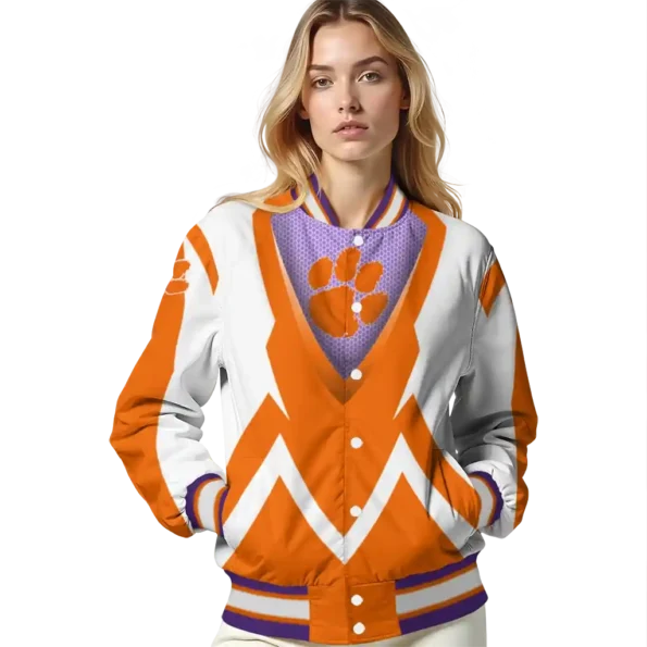 customized clemson tigers v stripes orange white varsity jacket latest model.webp
