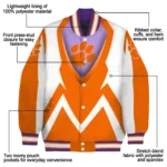 customized clemson tigers v stripes orange white varsity jacket best selling.webp
