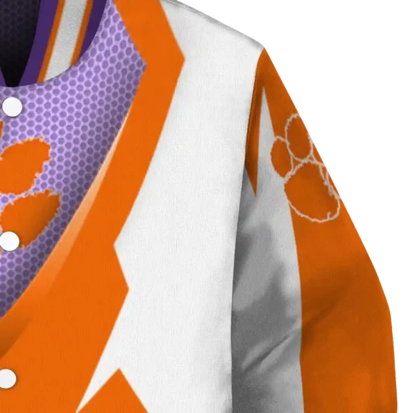 customized clemson tigers v stripes orange white varsity jacket premium grade.webp