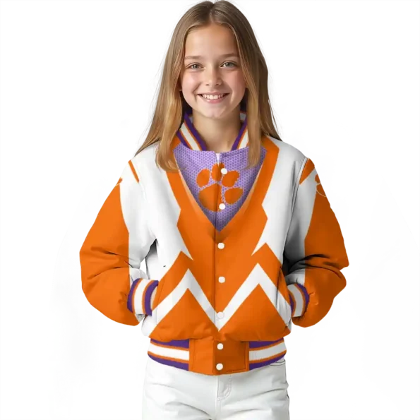 customized clemson tigers v stripes orange white varsity jacket top rated.webp
