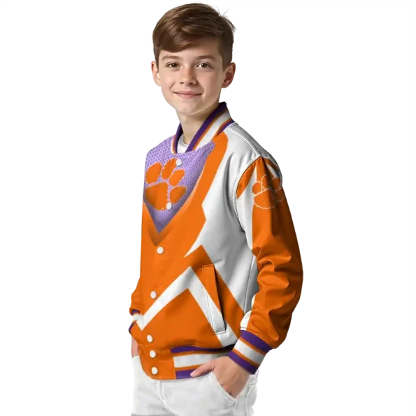 customized clemson tigers v stripes orange white varsity jacket trendy.webp