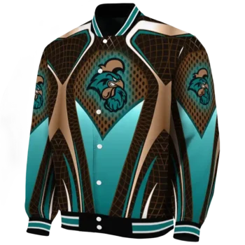 customized coastal carolina chanticleers mesh chest gold black varsity jacket best selling.webp