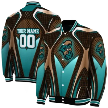 customized coastal carolina chanticleers mesh chest gold black varsity jacket fashion forward.webp