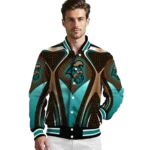 customized coastal carolina chanticleers mesh chest gold black varsity jacket best selling.webp