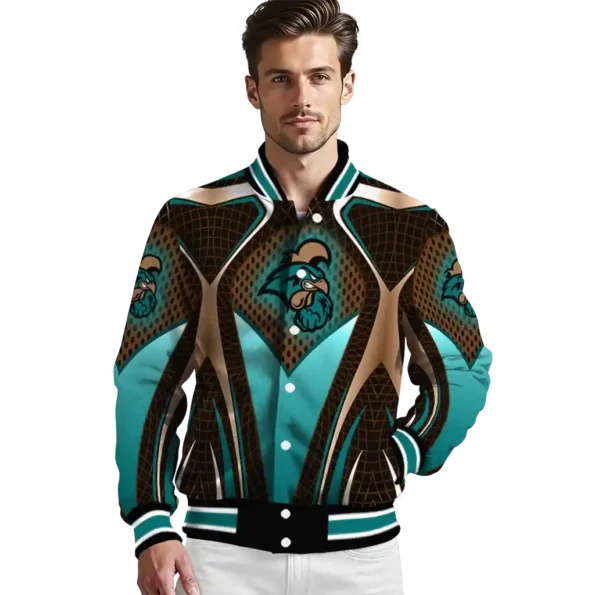 customized coastal carolina chanticleers mesh chest gold black varsity jacket high quality.webp