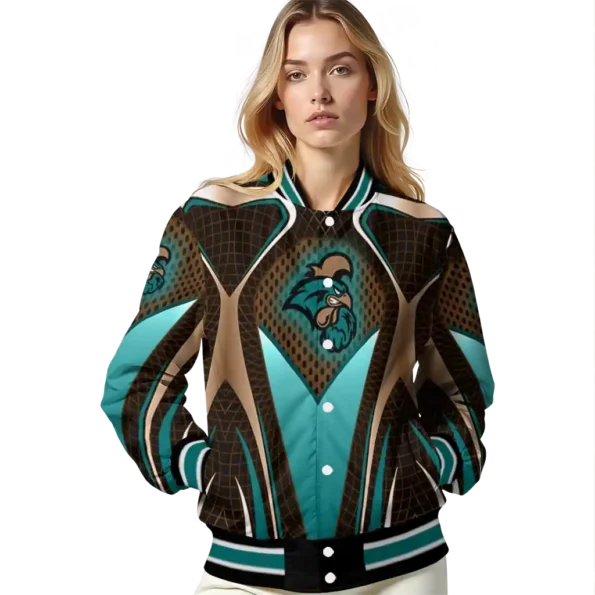 customized coastal carolina chanticleers mesh chest gold black varsity jacket latest model.webp