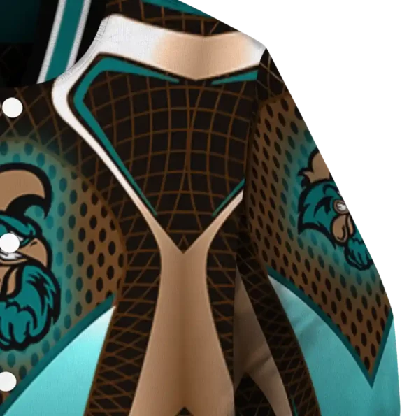 customized coastal carolina chanticleers mesh chest gold black varsity jacket premium grade.webp