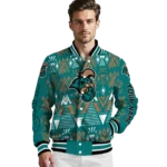 customized coastal carolina chanticleers pyramid shapes green varsity jacket best selling.webp