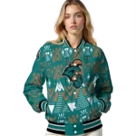 customized coastal carolina chanticleers pyramid shapes green varsity jacket best selling.webp