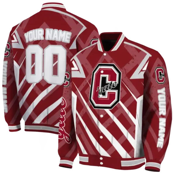 customized colgate raiders chevron angles maroon varsity jacket fashion forward.webp