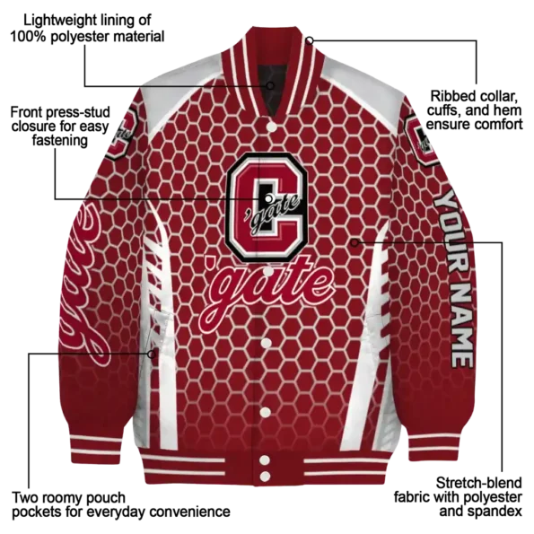 customized colgate raiders hexagon grid maroon varsity jacket new arrival.webp