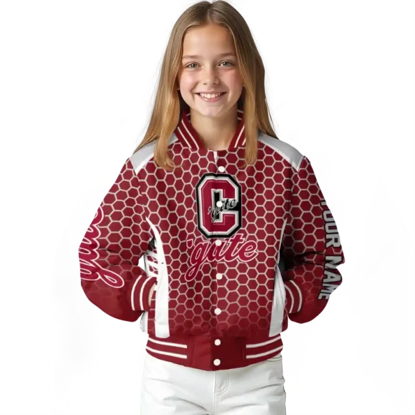 customized colgate raiders hexagon grid maroon varsity jacket top rated.webp