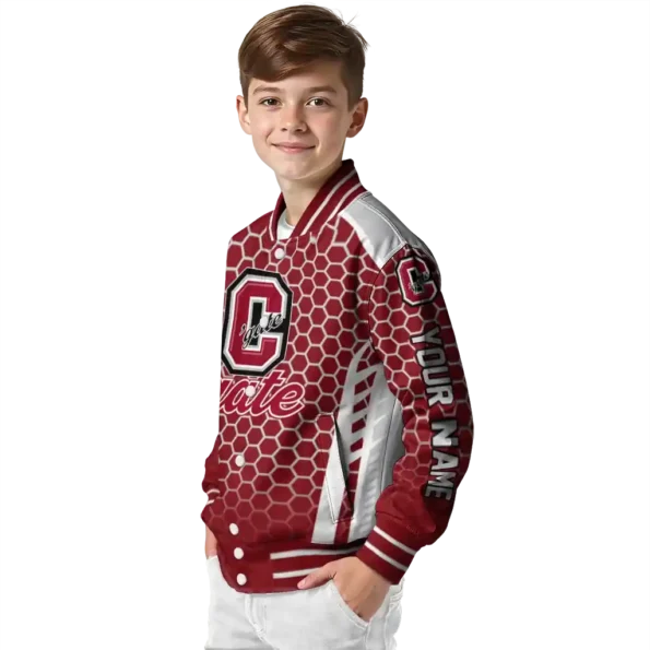 customized colgate raiders hexagon grid maroon varsity jacket trendy.webp