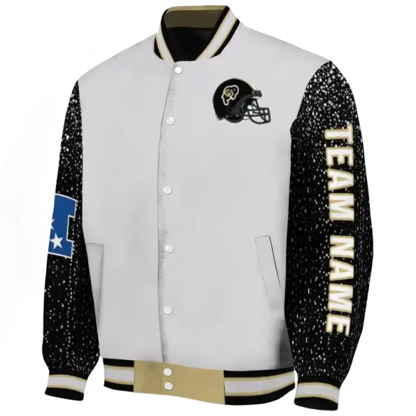 customized colorado buffaloes speckled arms gold gray varsity jacket best selling.webp
