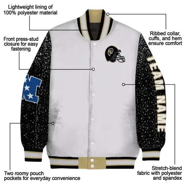 customized colorado buffaloes speckled arms gold gray varsity jacket new arrival.webp