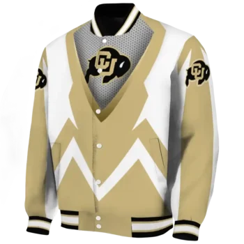 customized colorado buffaloes v stripes gold white varsity jacket best selling.webp