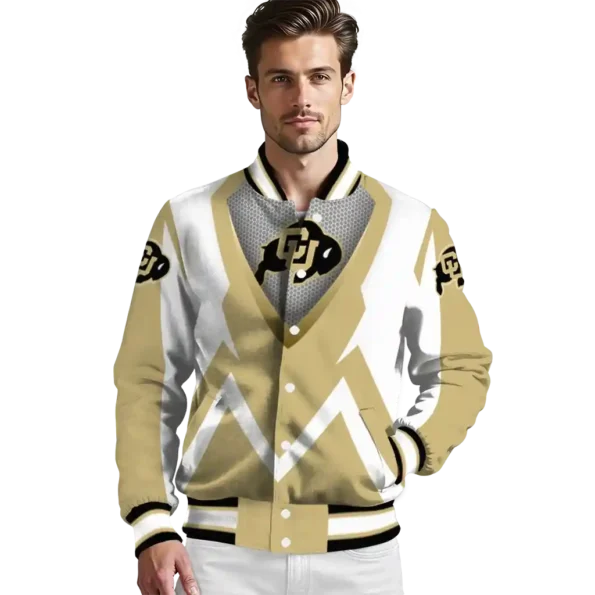 customized colorado buffaloes v stripes gold white varsity jacket high quality.webp