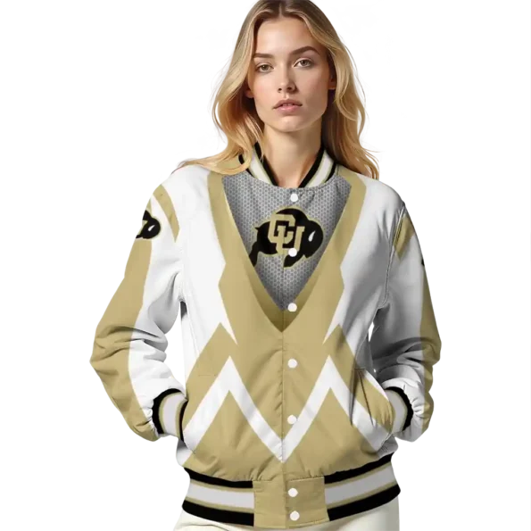 customized colorado buffaloes v stripes gold white varsity jacket latest model.webp