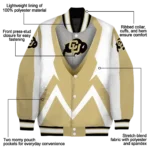 customized colorado buffaloes v stripes gold white varsity jacket best selling.webp