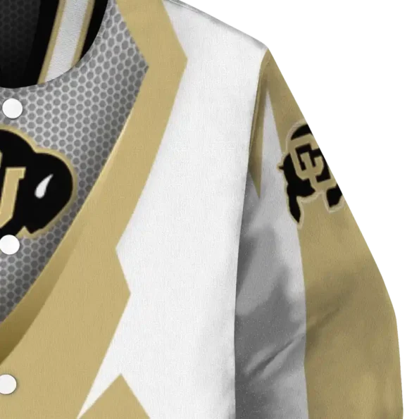 customized colorado buffaloes v stripes gold white varsity jacket premium grade.webp