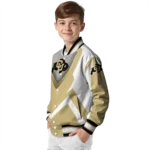customized colorado buffaloes v stripes gold white varsity jacket best selling.webp