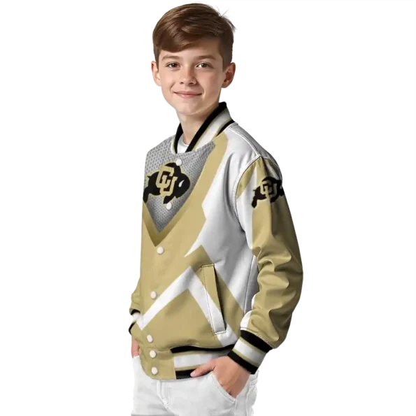 customized colorado buffaloes v stripes gold white varsity jacket trendy.webp