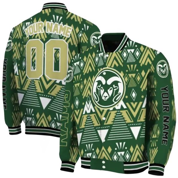 customized colorado state rams pyramid shapes green varsity jacket fashion forward.webp