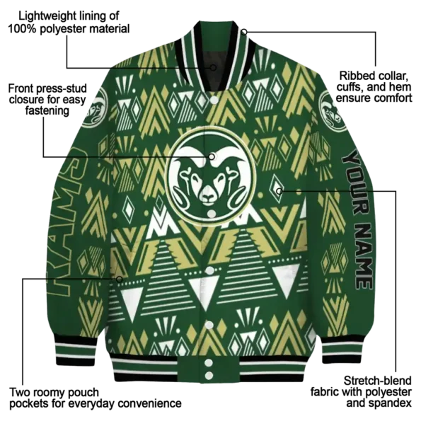 customized colorado state rams pyramid shapes green varsity jacket new arrival.webp