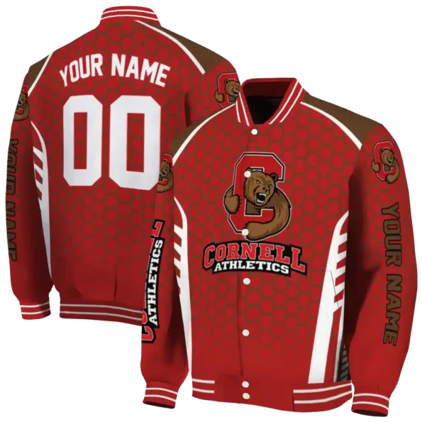 customized cornell big red hexagon grid red varsity jacket fashion forward.webp