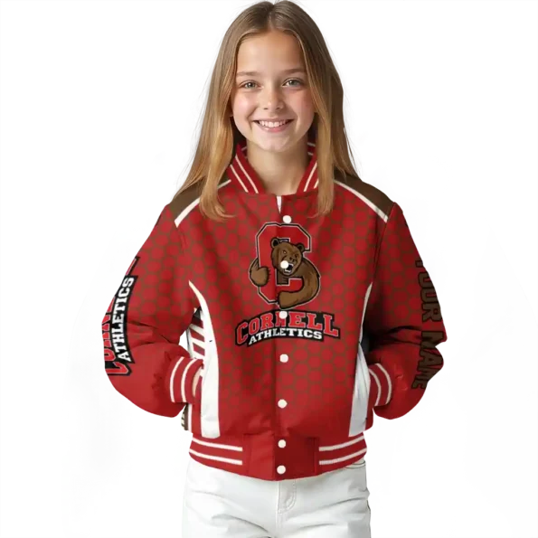 customized cornell big red hexagon grid red varsity jacket top rated.webp