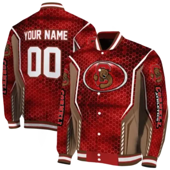 customized cornell big red power plate red varsity jacket fashion forward.webp