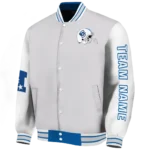 customized creighton bluejays speckled arms blue gray varsity jacket best selling.webp