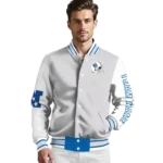 customized creighton bluejays speckled arms blue gray varsity jacket best selling.webp