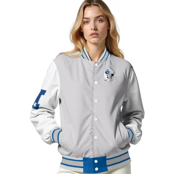 customized creighton bluejays speckled arms blue gray varsity jacket latest model.webp