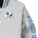customized creighton bluejays speckled arms blue gray varsity jacket best selling.webp