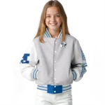 customized creighton bluejays speckled arms blue gray varsity jacket best selling.webp