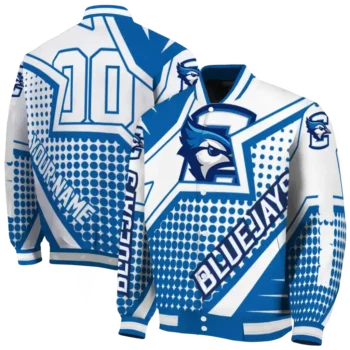 customized creighton bluejays star burst blue varsity jacket fashion forward.webp