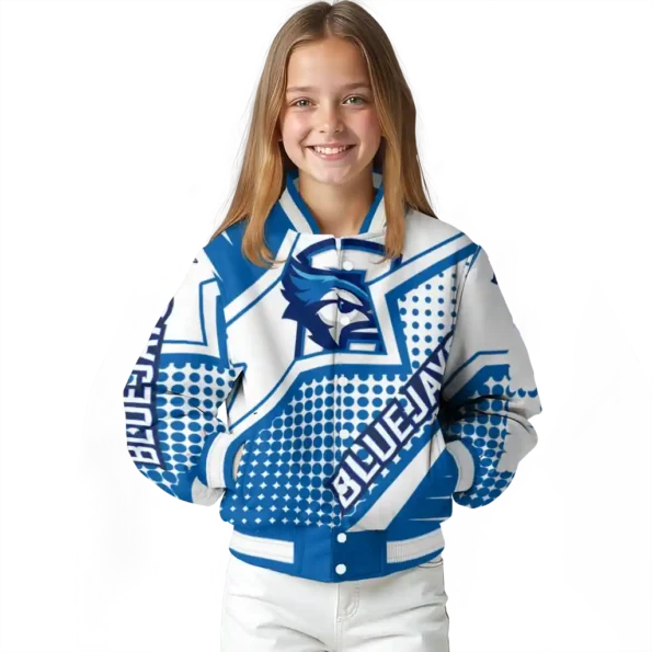 customized creighton bluejays star burst blue varsity jacket top rated.webp