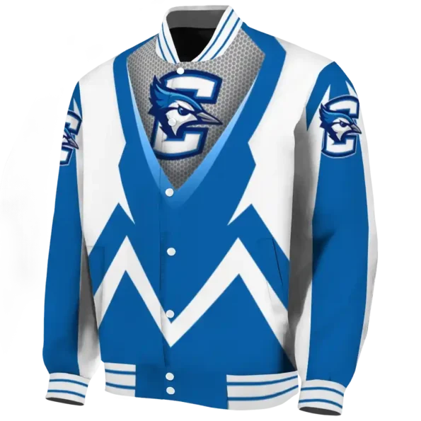 customized creighton bluejays v stripes blue white varsity jacket best selling.webp